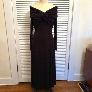 VINTAGE 1990s MODA INT'L L/S FORMAL DRESS. BLACK W MULTI GLITTER. SZ MEDIUM.
